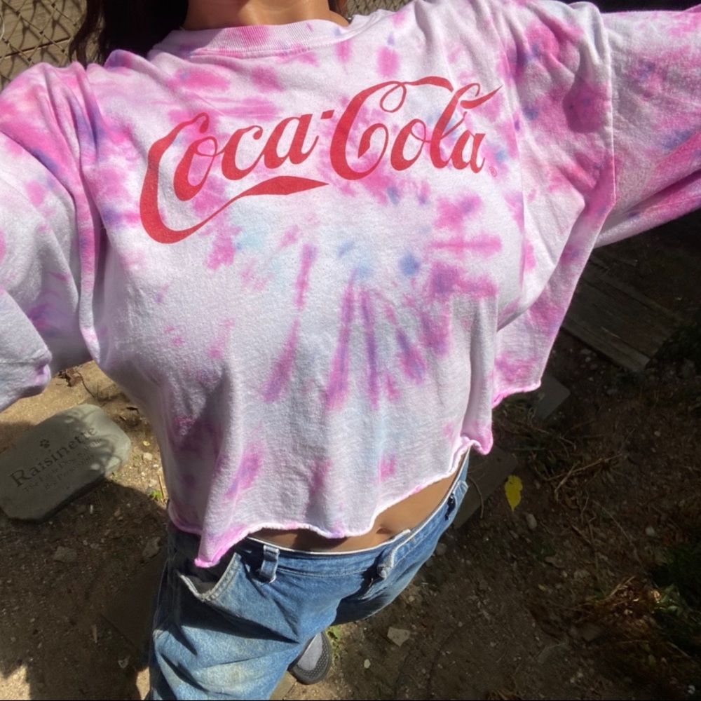 Coca Cola Pastel Pink Tie Dye Long Sleeve Crop Top